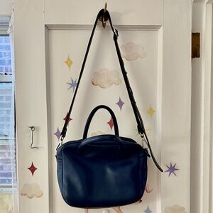 M0851 Navy Blue Leather Crossbody Satchel Tote